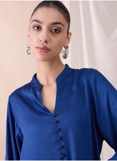 Femmella Fringe Hem Button Detail Kurta with Straight Pant Co-Ords by Styli  - Image 5