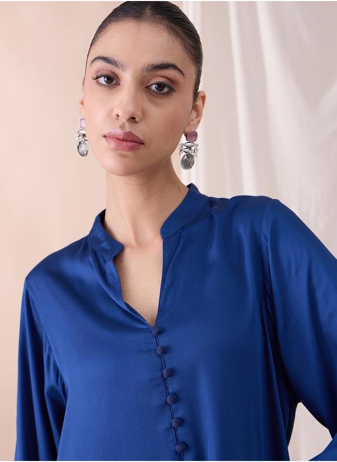 Femmella - Fringe Hem Button Detail Kurta with Straight Pant Co-Ords by Styli - Image 1