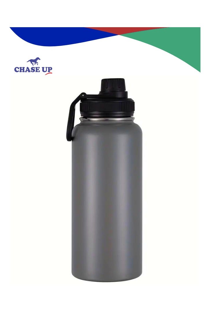 Chase Up Water Bottle 18/8 Stainless Steel Double Wall Vaccum Insulated Thermos Bottle with Spout Lid Wide Mouth Hot Cold Drink hydroflask for Sports Travel Kids School Gym Office (LAVA GREY, 1000ML) - Image 1