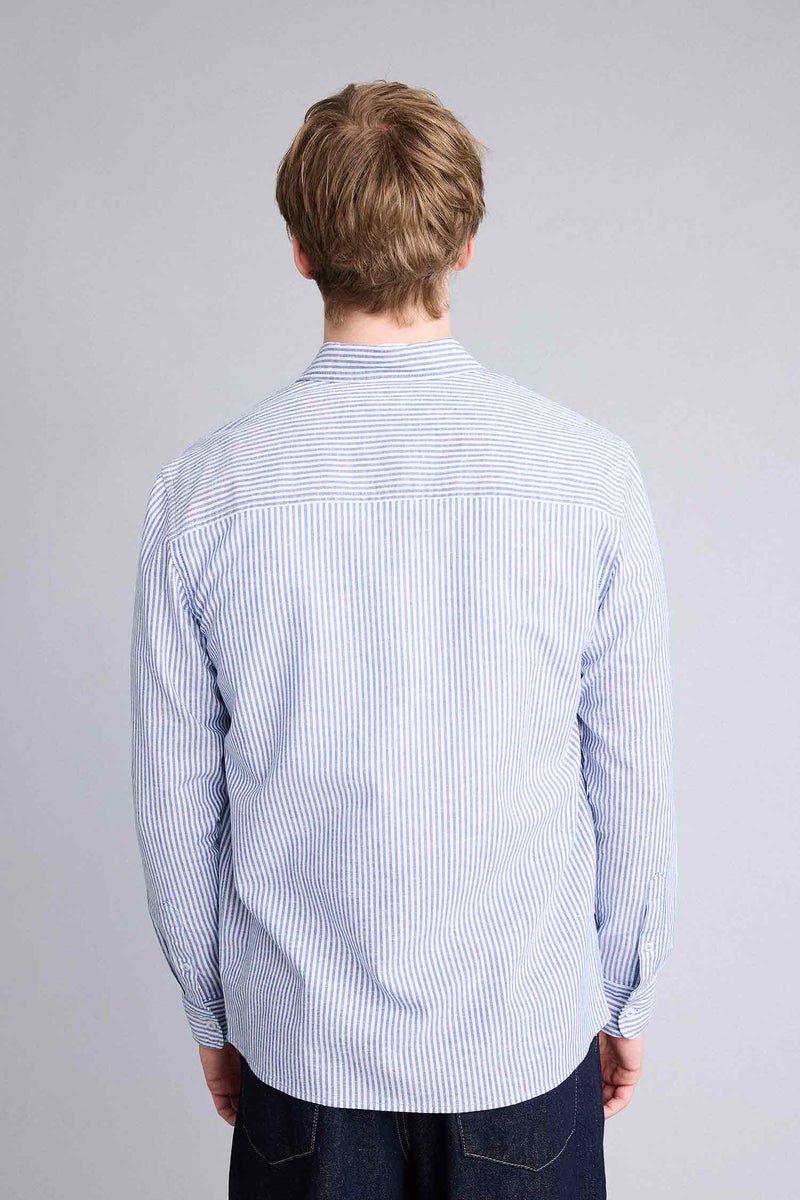 DeFacto Blue Man Mixed Linen Shirt Casual - Image 5