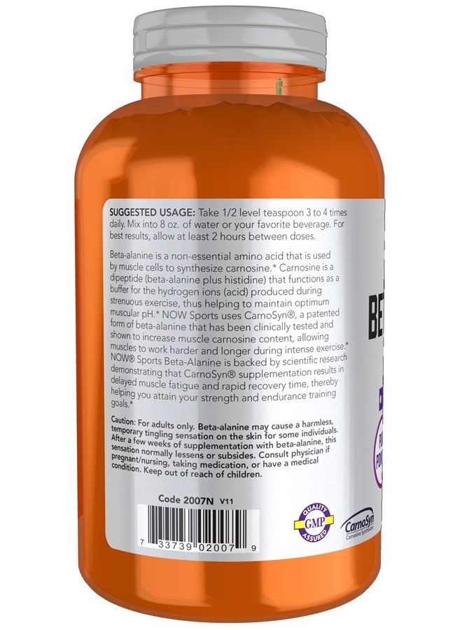 now Sports Nutrition, Beta-Alanine Pure Powder 2,000 mg, Muscular Endurance*, 500 Grams - Image 3