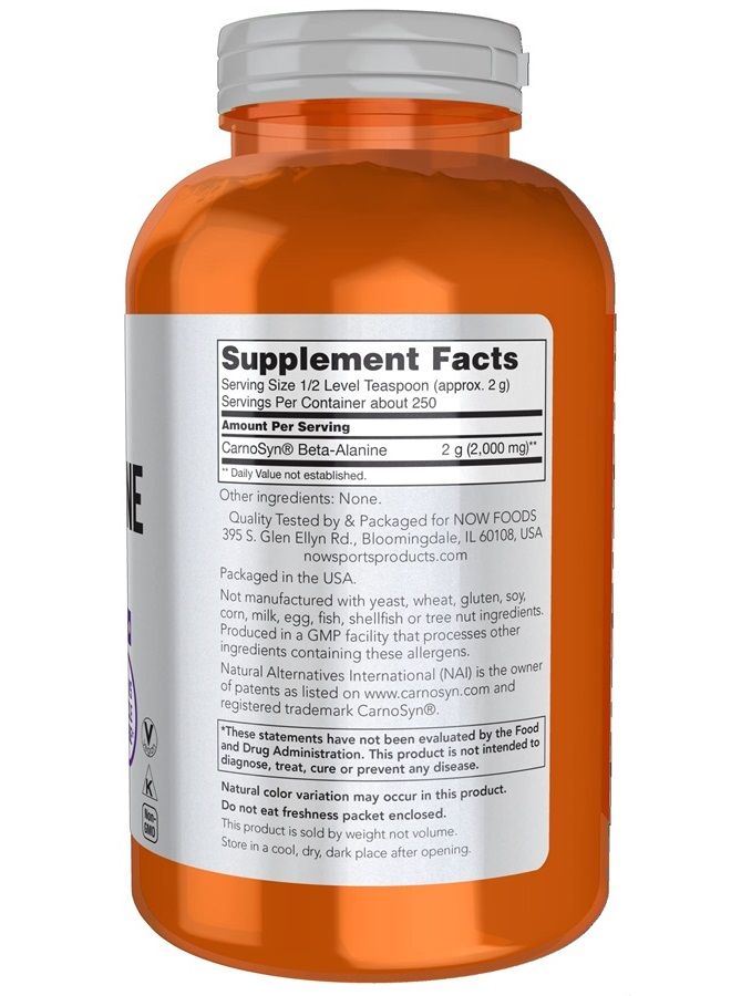 now Sports Nutrition, Beta-Alanine Pure Powder 2,000 mg, Muscular Endurance*, 500 Grams - Image 2