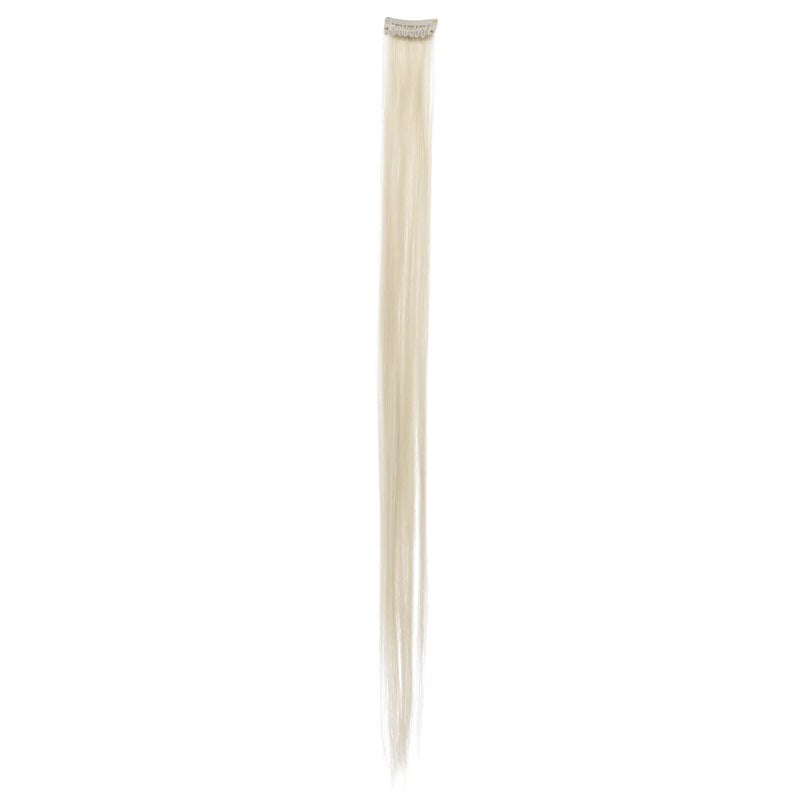 SWACC 12 Pcs Straight One Color Party Highlights Clip on in Hair Extensions For Women Colored Hair Streak Synthetic Hairpieces (Platinum Blonde) - Image 5
