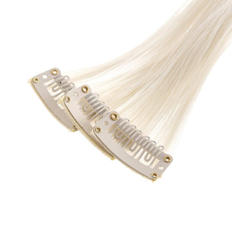 SWACC 12 Pcs Straight One Color Party Highlights Clip on in Hair Extensions For Women Colored Hair Streak Synthetic Hairpieces (Platinum Blonde) - Image 3