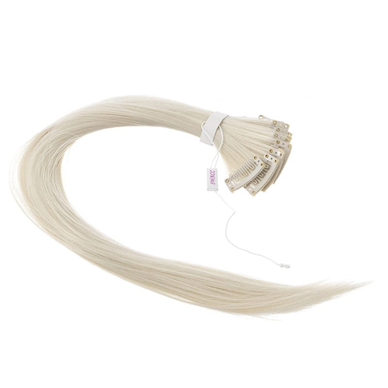 SWACC 12 Pcs Straight One Color Party Highlights Clip on in Hair Extensions For Women Colored Hair Streak Synthetic Hairpieces (Platinum Blonde) - Image 2
