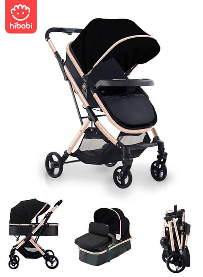 هيبوبي عربة أطفال 2 في 1 قابلة للتحويل من سلة إلى مقعد | عربة أطفال بمرتفعة الرؤية وقابلة للتدوير مع مظلة UPF 50+ وطوي بيد واحدة | نظام سفر فاخر من المولود حتى الطفل - Image 1