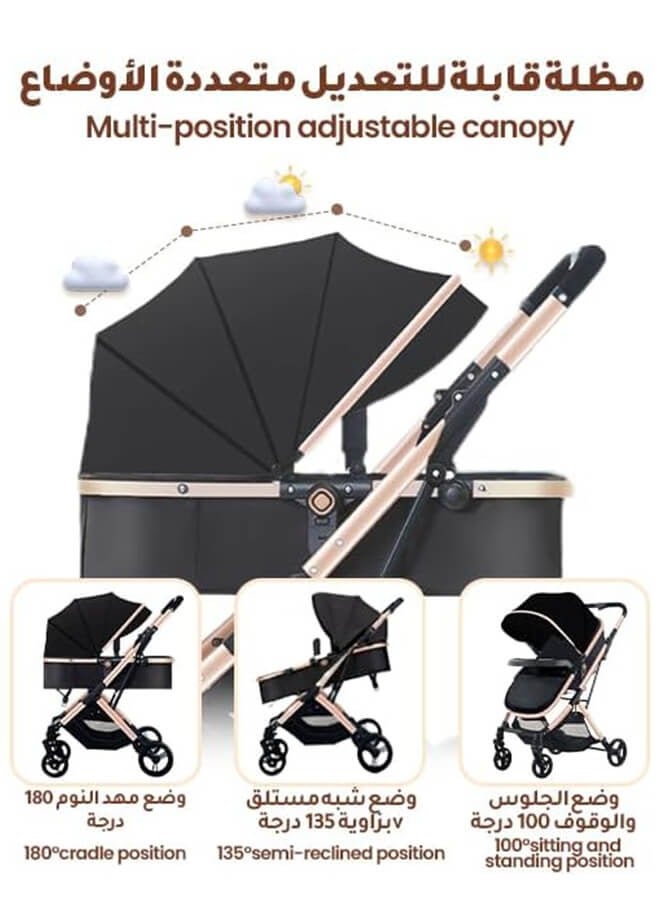 هيبوبي عربة أطفال 2 في 1 قابلة للتحويل من سلة إلى مقعد | عربة أطفال بمرتفعة الرؤية وقابلة للتدوير مع مظلة UPF 50+ وطوي بيد واحدة | نظام سفر فاخر من المولود حتى الطفل - Image 2