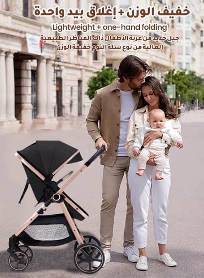 هيبوبي عربة أطفال 2 في 1 قابلة للتحويل من سلة إلى مقعد | عربة أطفال بمرتفعة الرؤية وقابلة للتدوير مع مظلة UPF 50+ وطوي بيد واحدة | نظام سفر فاخر من المولود حتى الطفل - Image 4