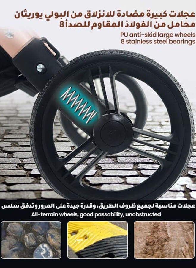 هيبوبي عربة أطفال 2 في 1 قابلة للتحويل من سلة إلى مقعد | عربة أطفال بمرتفعة الرؤية وقابلة للتدوير مع مظلة UPF 50+ وطوي بيد واحدة | نظام سفر فاخر من المولود حتى الطفل - Image 5