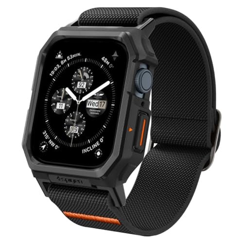 Spigen Lite Fit Pro Designed for Apple Watch Case Band for Series 9/8/7 45mm Durable TPU Cover with Lightweight Fabric Strap - Matte Black - Image 1