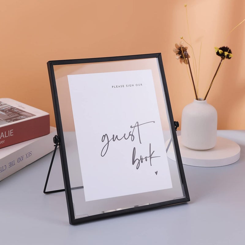 Calculs 'Please Sign' Clear Glass Black Sign Holder  8x10in Gold Glass Picture Frames Menu Holder for Wedding Party Table Sign - Image 2