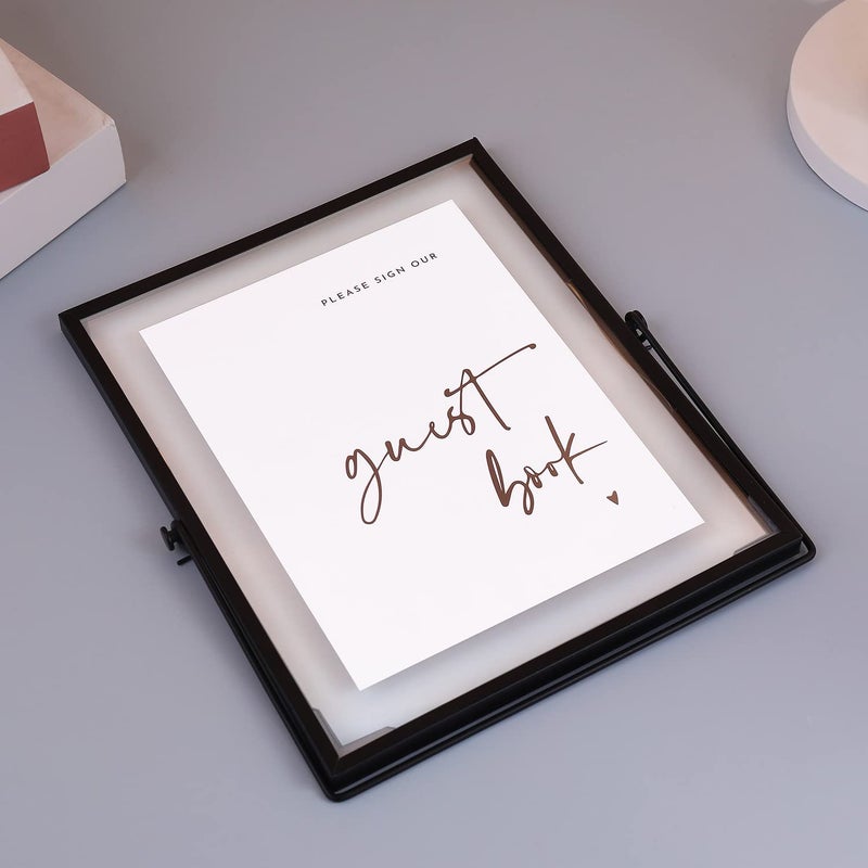 Calculs 'Please Sign' Clear Glass Black Sign Holder  8x10in Gold Glass Picture Frames Menu Holder for Wedding Party Table Sign - Image 3