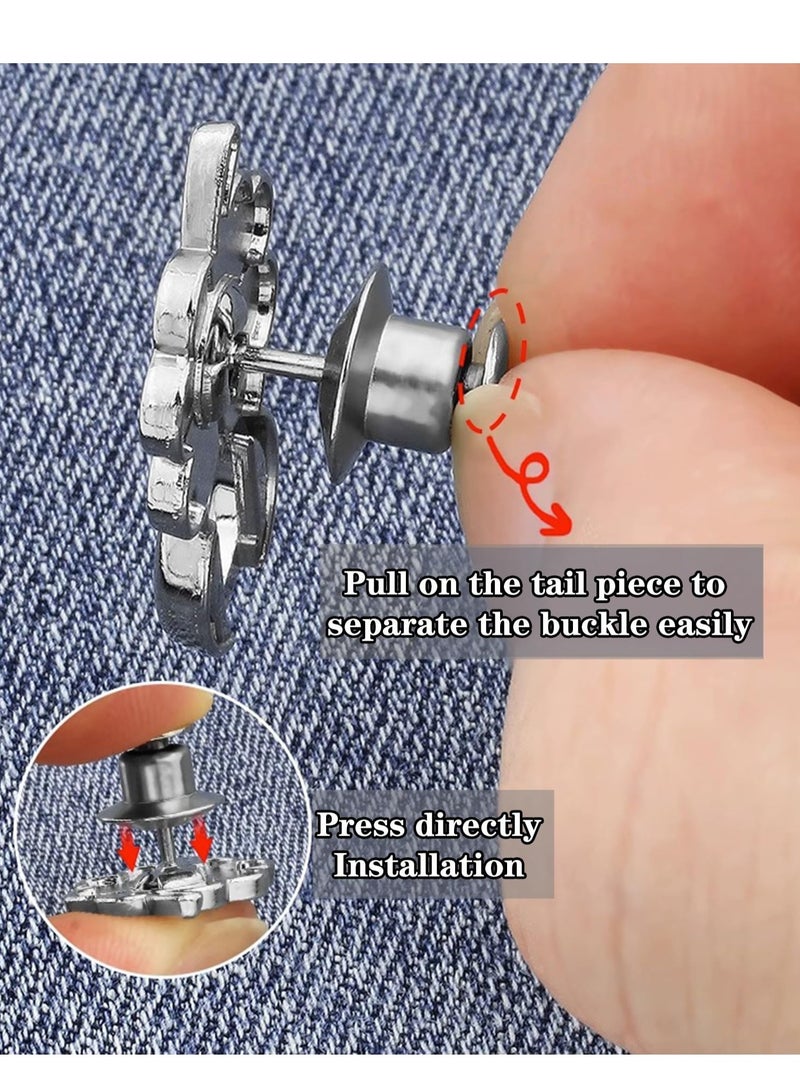 KASTWAVE Pant Waist Tightener, 8 Set 4 Style Jean Button Pins No Sewing Required Pants Clips for Waist, Adjustable Waist Buckle Extender, or Loose Pants, Jeans and Dress, Jean Button Pins - Image 4