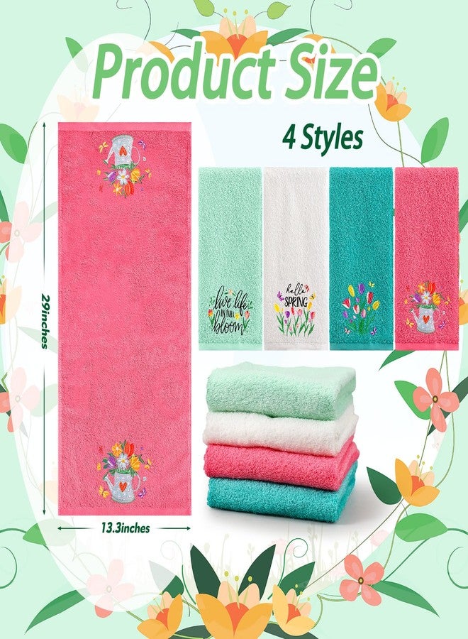 Pickmesh 4 Pcs Spring Hand Towels Set Cotton Embroidered Kitchen Towels Bunny Eggs Floral Dish Towels 13.3 x 29 Inches Flowers Decorative Bathroom Gift Set for Holiday Housewarming Gift - Image 2