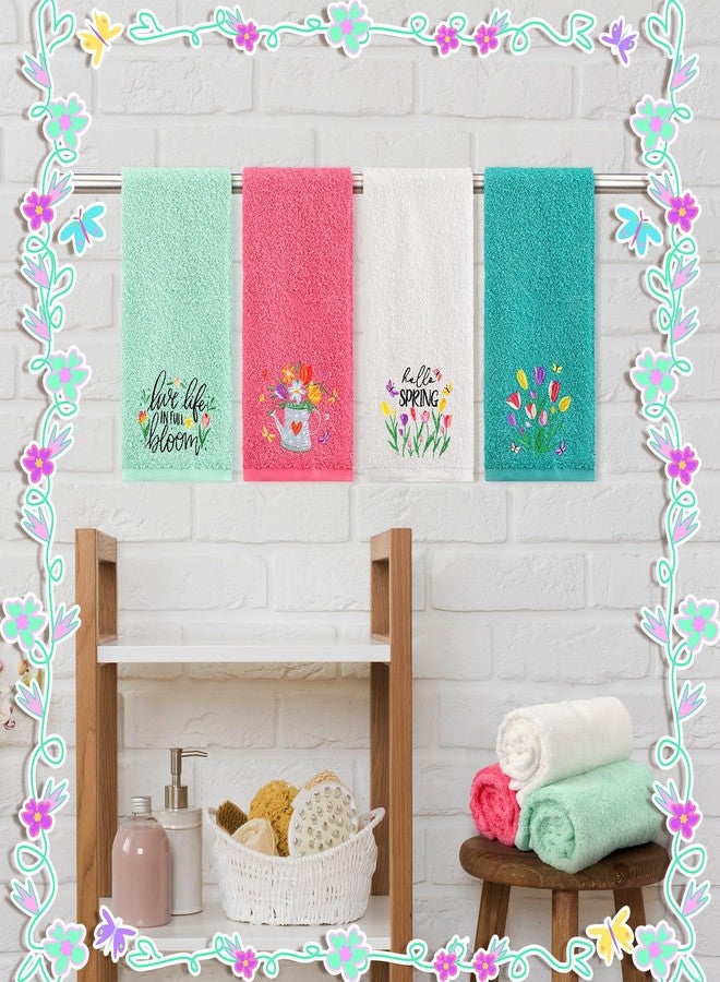 Pickmesh 4 Pcs Spring Hand Towels Set Cotton Embroidered Kitchen Towels Bunny Eggs Floral Dish Towels 13.3 x 29 Inches Flowers Decorative Bathroom Gift Set for Holiday Housewarming Gift - Image 4