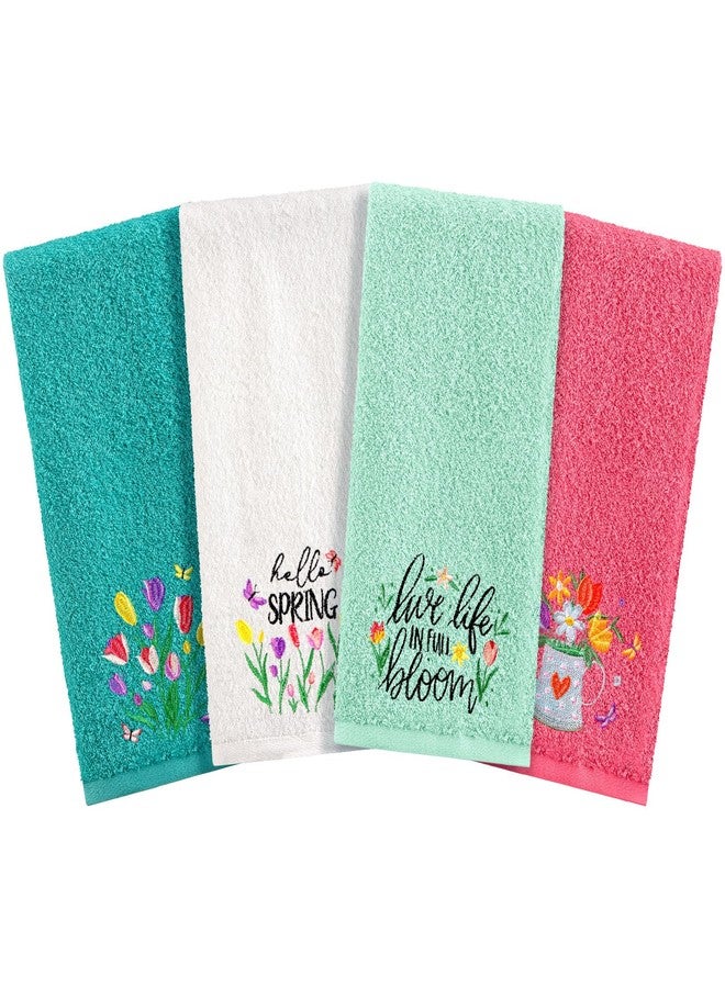 Pickmesh 4 Pcs Spring Hand Towels Set Cotton Embroidered Kitchen Towels Bunny Eggs Floral Dish Towels 13.3 x 29 Inches Flowers Decorative Bathroom Gift Set for Holiday Housewarming Gift - Image 1