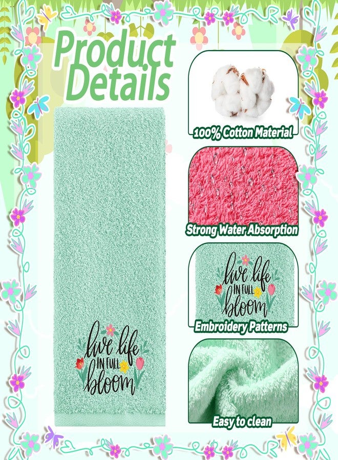 Pickmesh 4 Pcs Spring Hand Towels Set Cotton Embroidered Kitchen Towels Bunny Eggs Floral Dish Towels 13.3 x 29 Inches Flowers Decorative Bathroom Gift Set for Holiday Housewarming Gift - Image 3