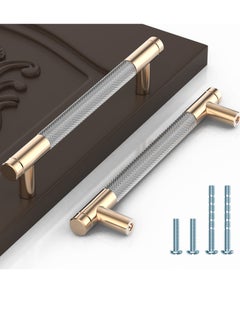 KASTWAVE 2 Pack Cabinet Handles, Aluminum Round Door Handles, Drawer Handles Gold Cabinet Handles for Kitchen, Bedroom Closets, with Diamond Pattern (5" Hole Centers)  - Image 1