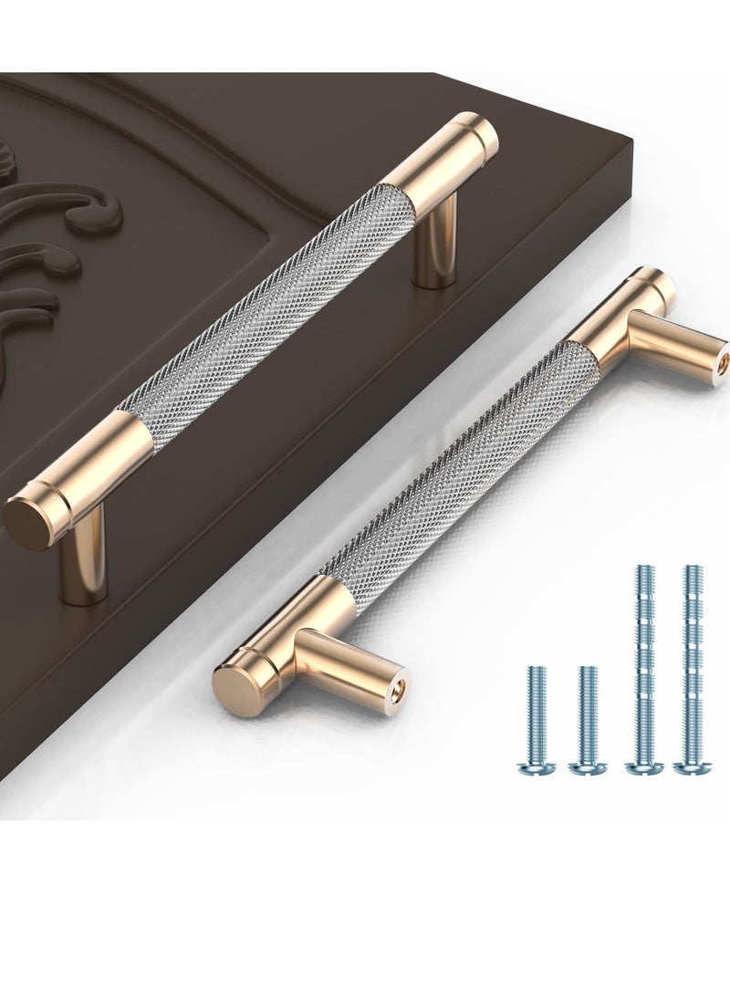 KASTWAVE 2 Pack Cabinet Handles, Aluminum Round Door Handles, Drawer Handles Gold Cabinet Handles for Kitchen, Bedroom Closets, with Diamond Pattern (5" Hole Centers)  - Image 1