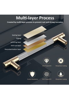 KASTWAVE 2 Pack Cabinet Handles, Aluminum Round Door Handles, Drawer Handles Gold Cabinet Handles for Kitchen, Bedroom Closets, with Diamond Pattern (5" Hole Centers)  - Image 2