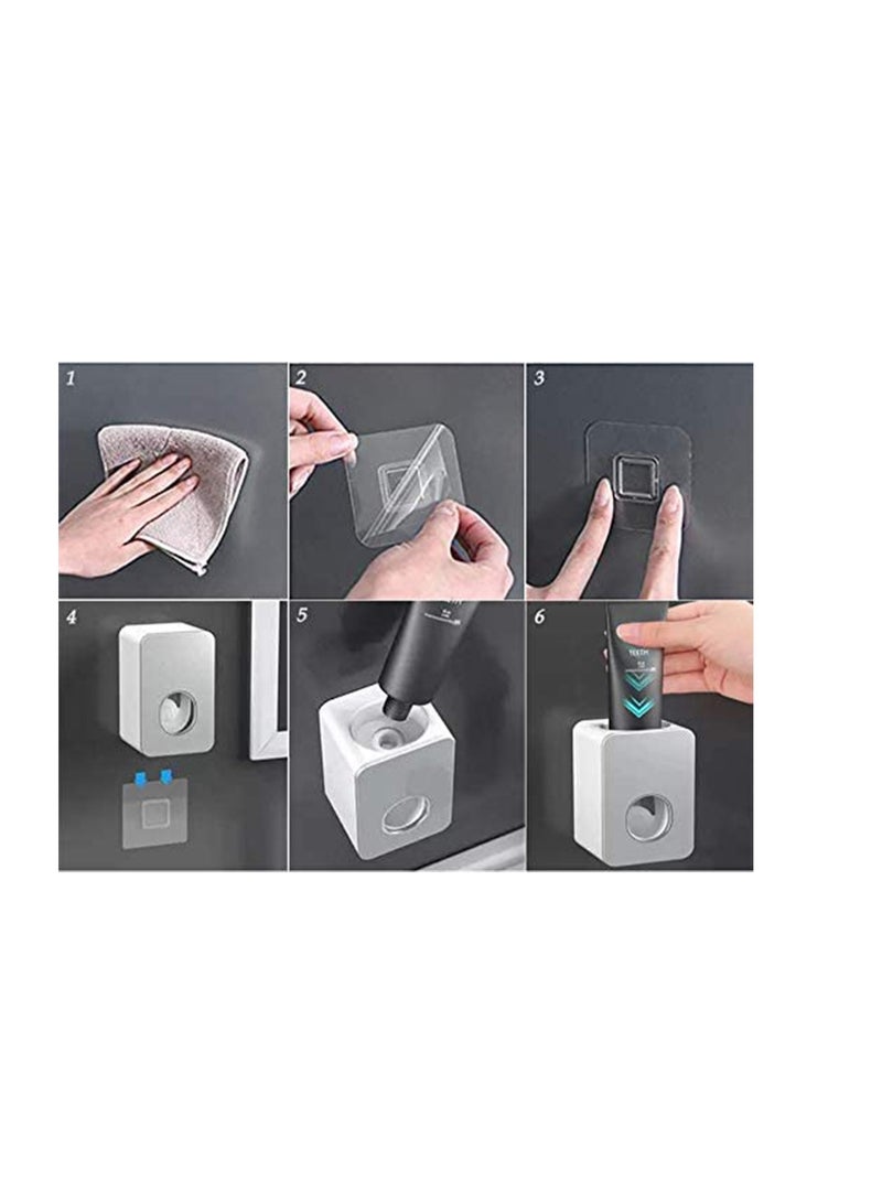 SYOSI حامل معجون الأسنان وفرشاة الأسنان، 2 قطع، ضاغط معجون الأسنان التلقائي للأطفال والعائلة للاستحمام، ملحقات حمام مثبتة على الحائط مع وسادة شفط فائقة الالتصاق (رمادي + رمادي) - Image 4