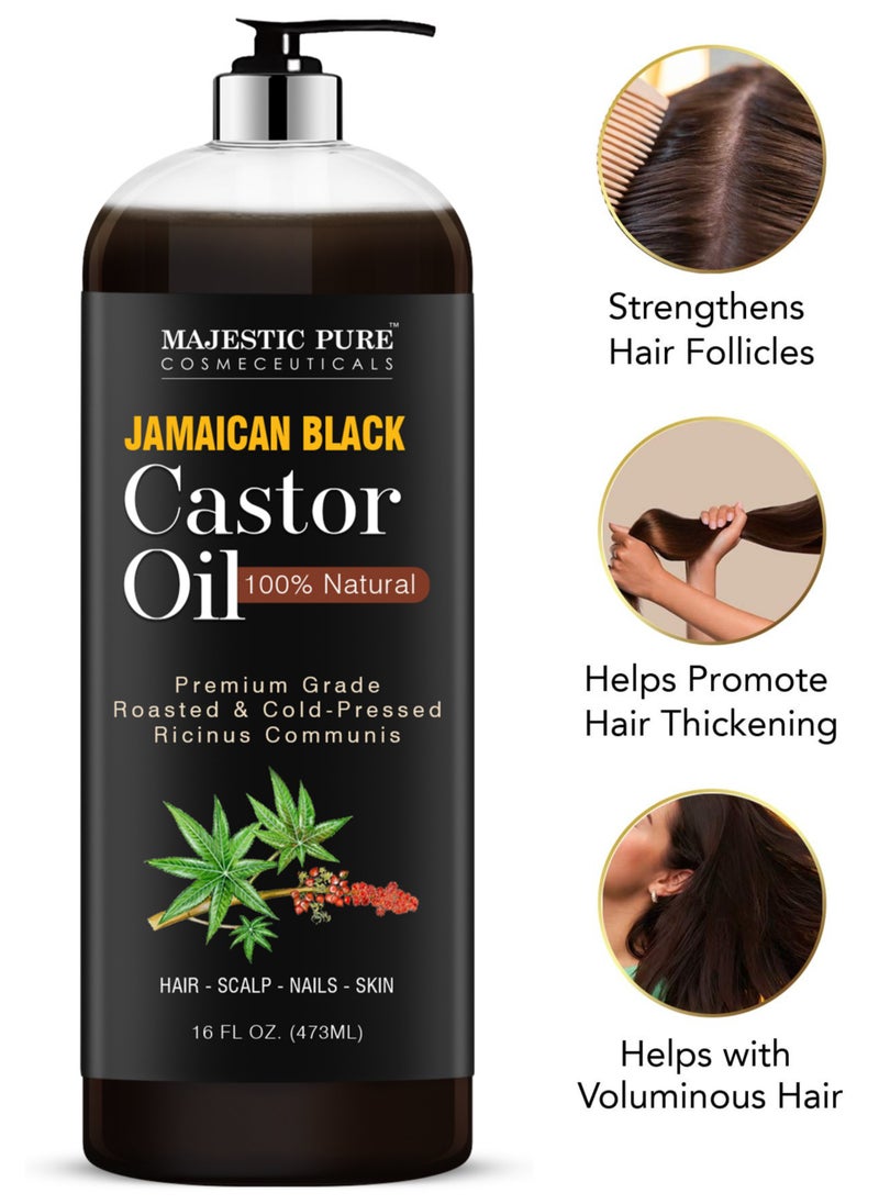 Majestic Pure Jamaican Black Castor Oil 473 ML for Hair Growth Natural Skin Care - Roasted & Cold-Pressed - Massage, Scalp, Hair and Nails  - Image 1