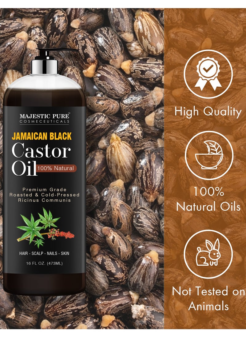 Majestic Pure Jamaican Black Castor Oil 473 ML for Hair Growth Natural Skin Care - Roasted & Cold-Pressed - Massage, Scalp, Hair and Nails  - Image 3