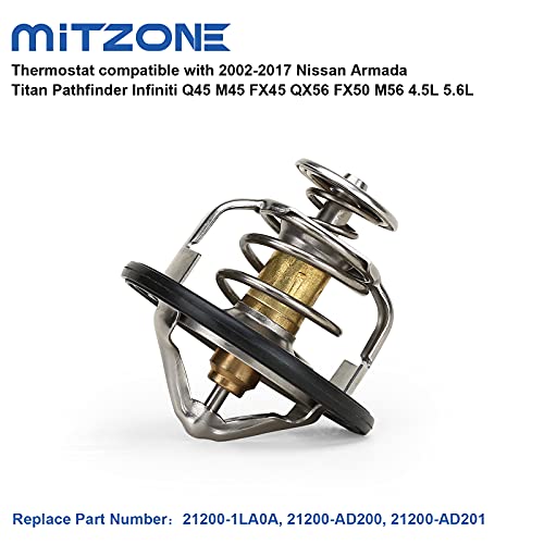 MITZONE Engine Thermostat Compatible With 2002-2017 Nissan Armada Titan Pathfinder Infiniti Q45 M45 FX45 QX56 FX50 M56 4.5L 5.6L Replace 21200-1LA1A - Image 2