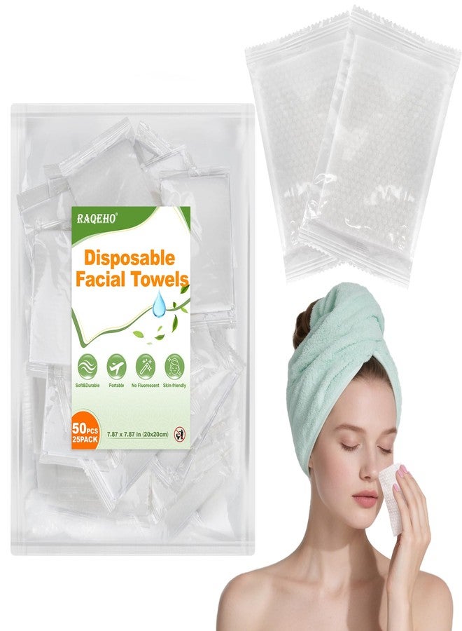 RAQEHO Individual Wrapped Disposable Face Towel - RAQEHO 50PCS (25 PK) Clean Dry Wipes Lint Free Face Towelettes Facial Washcloths Salon Makeup Cleansing Towels for Travel Camping Facial Make up Removal - Image 1