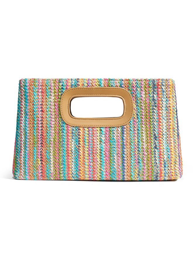 CHUNLI Chic Straw Clutch Purses for Women with Top Handle Summer Bag, Ideal Vacation Handbags and Woven Boho Beach Bags, Rainbow - Image 1