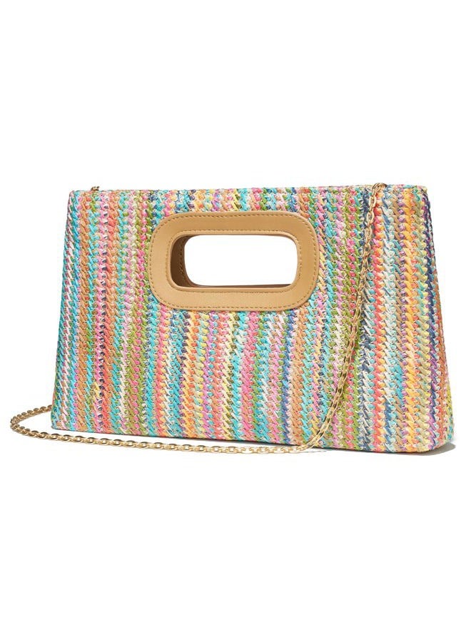 CHUNLI Chic Straw Clutch Purses for Women with Top Handle Summer Bag, Ideal Vacation Handbags and Woven Boho Beach Bags, Rainbow - Image 4