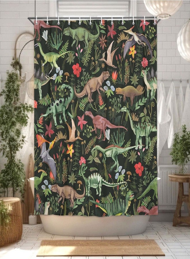 Wathon Dinosaurs Shower Curtain for Kids Bathroom, Cute Dino Bath Curtain Dinosaur Jungle Funny Cartoon Boys Girls Children Bathroom Decor Set Hooks Included 72X72IN - Image 2