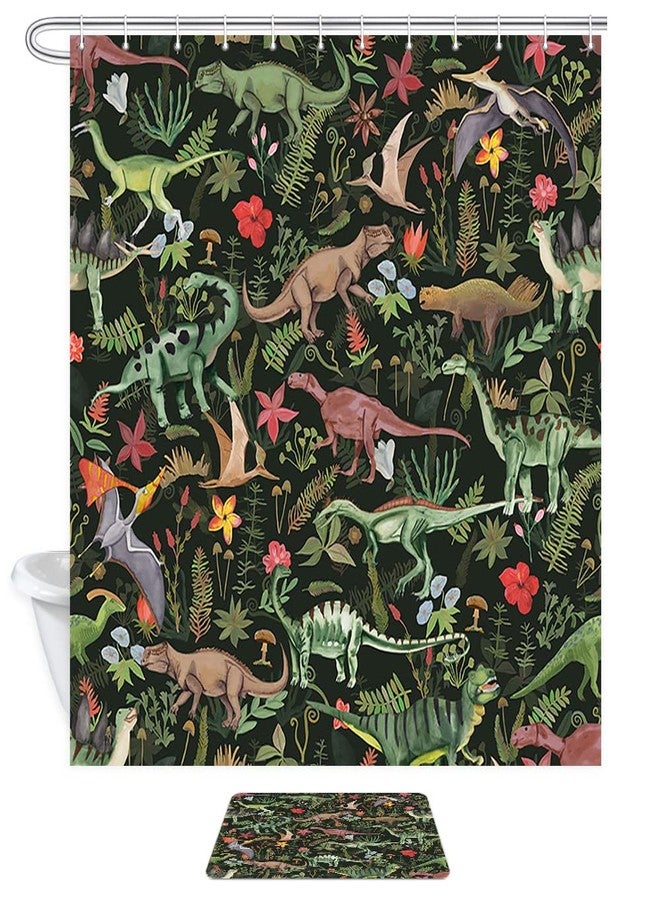 Wathon Dinosaurs Shower Curtain for Kids Bathroom, Cute Dino Bath Curtain Dinosaur Jungle Funny Cartoon Boys Girls Children Bathroom Decor Set Hooks Included 72X72IN - Image 5