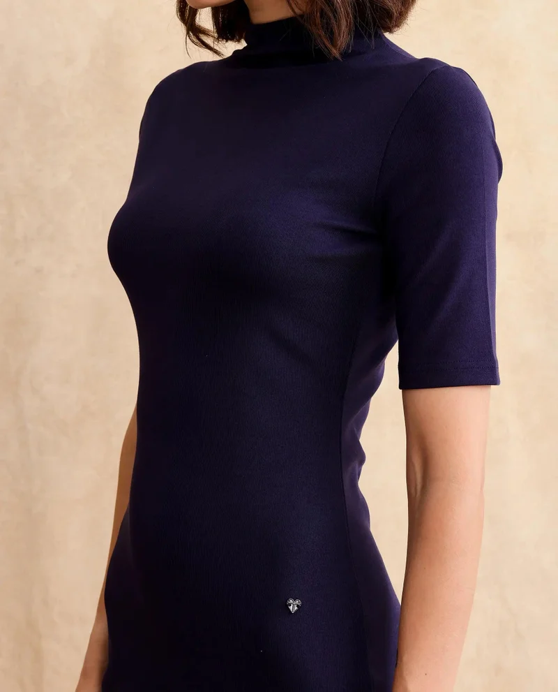 Rareism Women's High Neck Solid Dress