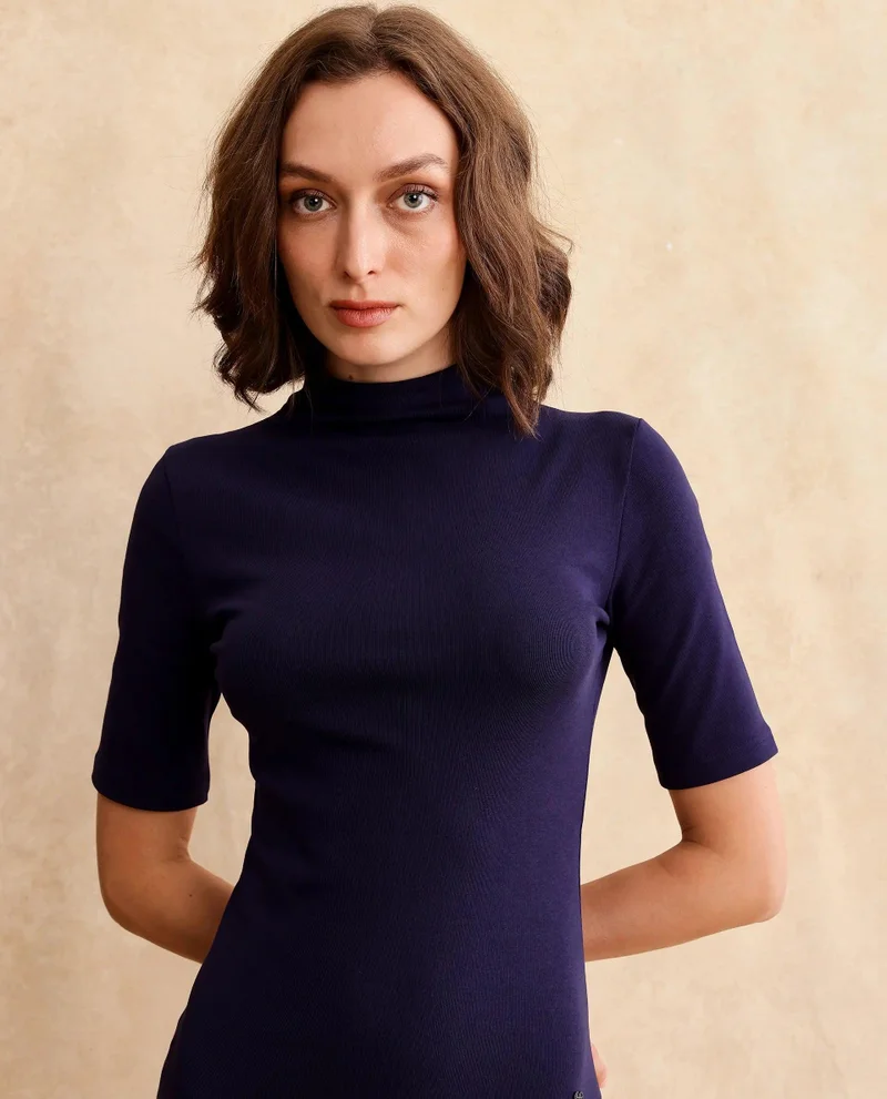 Rareism Women's High Neck Solid Dress