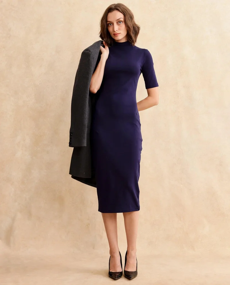 Rareism Women's High Neck Solid Dress