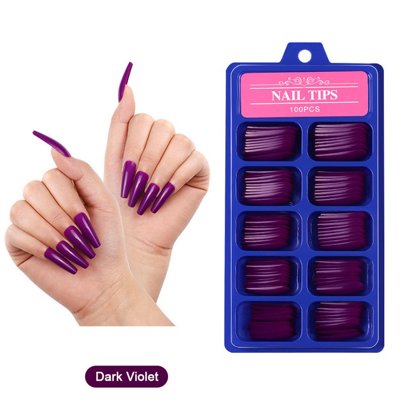 100pcs/box Full Cover Fake Nail Tips Artificial False Nails Long Ballerina Pure Color Nail Tip 10 Sizes Manicure Nail Art Tool - Image 2