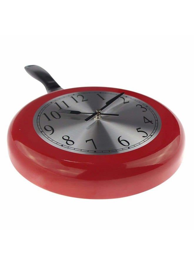 Timelike Wall Clock, 10 inch Metal Frying Pan Kitchen Wall Clock Home Decor - Kitchen Themed Unique Wall Clock with a Screwdriver (Red) - Image 3