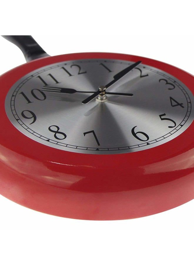 Timelike Wall Clock, 10 inch Metal Frying Pan Kitchen Wall Clock Home Decor - Kitchen Themed Unique Wall Clock with a Screwdriver (Red) - Image 4