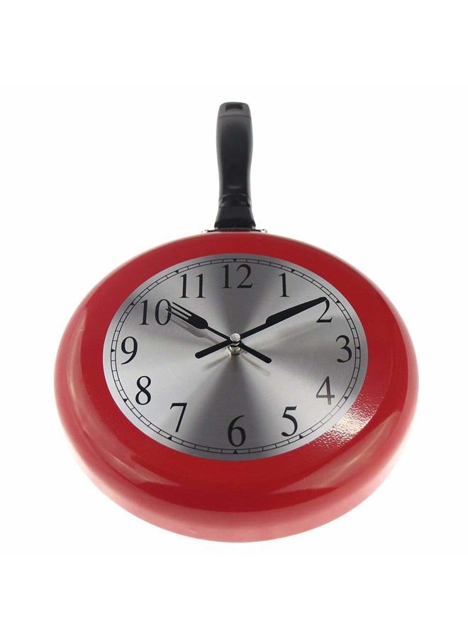 Timelike Wall Clock, 10 inch Metal Frying Pan Kitchen Wall Clock Home Decor - Kitchen Themed Unique Wall Clock with a Screwdriver (Red) - Image 2
