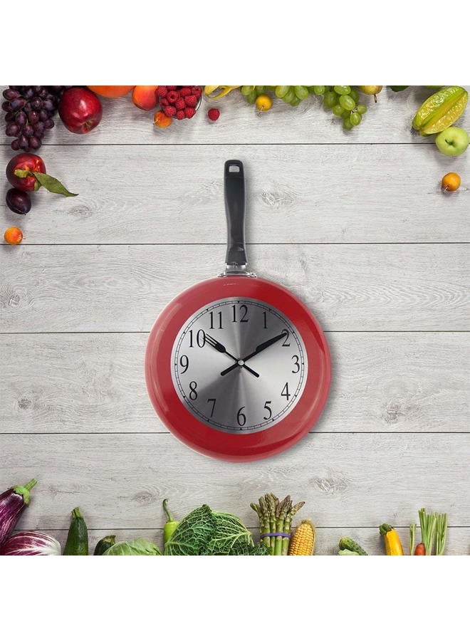 Timelike Wall Clock, 10 inch Metal Frying Pan Kitchen Wall Clock Home Decor - Kitchen Themed Unique Wall Clock with a Screwdriver (Red) - Image 5