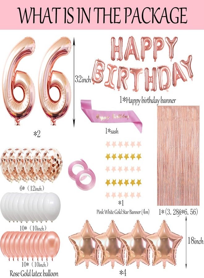 Fancypartyshop 66th Birthday Decorations - Rose Gold Happy Birthday Banner and Sash with Number 66 Balloons Latex Confetti balloons Ideal for Girl and Women 66 Years Old Birthday Rose Gold - Image 2