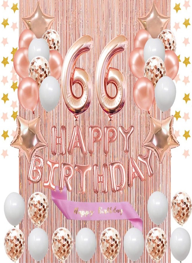 Fancypartyshop 66th Birthday Decorations - Rose Gold Happy Birthday Banner and Sash with Number 66 Balloons Latex Confetti balloons Ideal for Girl and Women 66 Years Old Birthday Rose Gold - Image 1