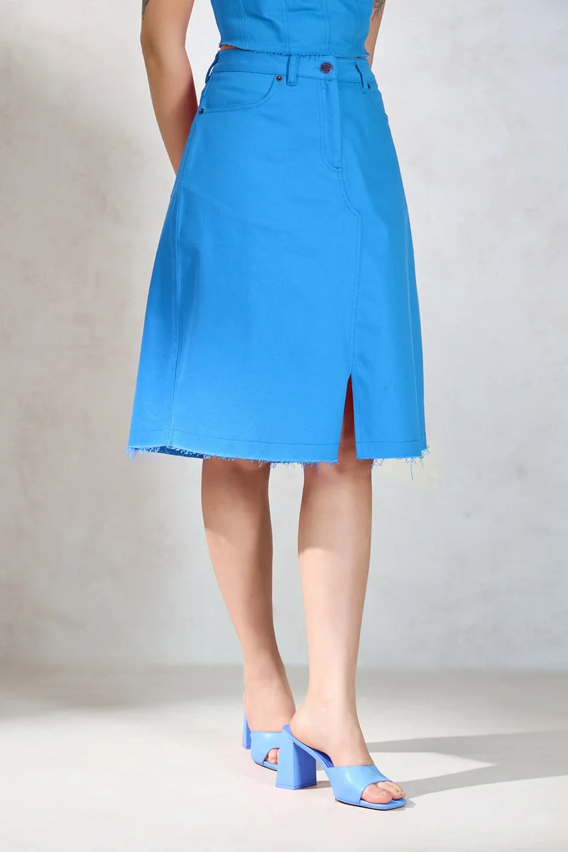 فيرجيو Solid Cotton Stretch Drill Slit Skirt for Women