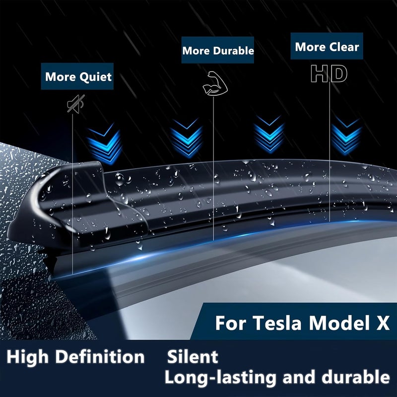 AYWSTC Wiper Blades Replacement for Tesla Model X 2015-2024 with Integrated Washing, 28"+18" Silicone Windshield Wiper Blades Set - Image 2