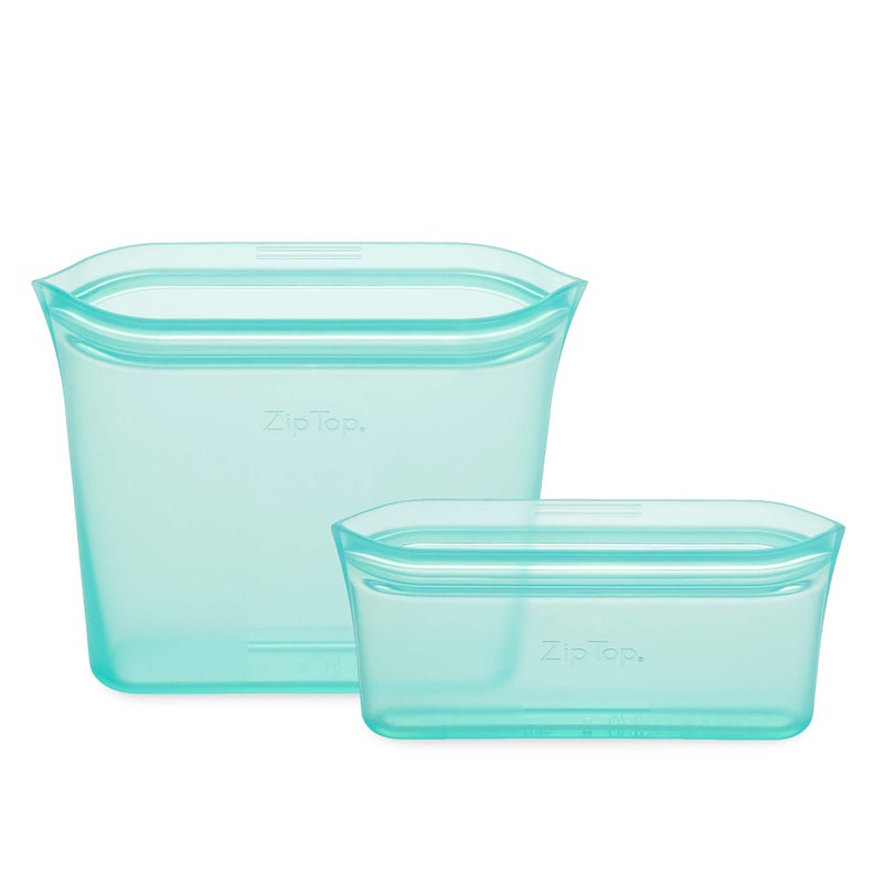 Zip Top Reusable Food Storage Bags | 2 Bag Set [Teal] | Silicone Meal Prep Container | Microwave  Dishwasher and Freezer Safe | Made in the USA - Image 2