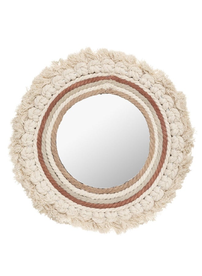 atmosphera Wonder Cotton Frame Round Decorative Wall Mirror Multicolour 40 cm 182033 - Image 1