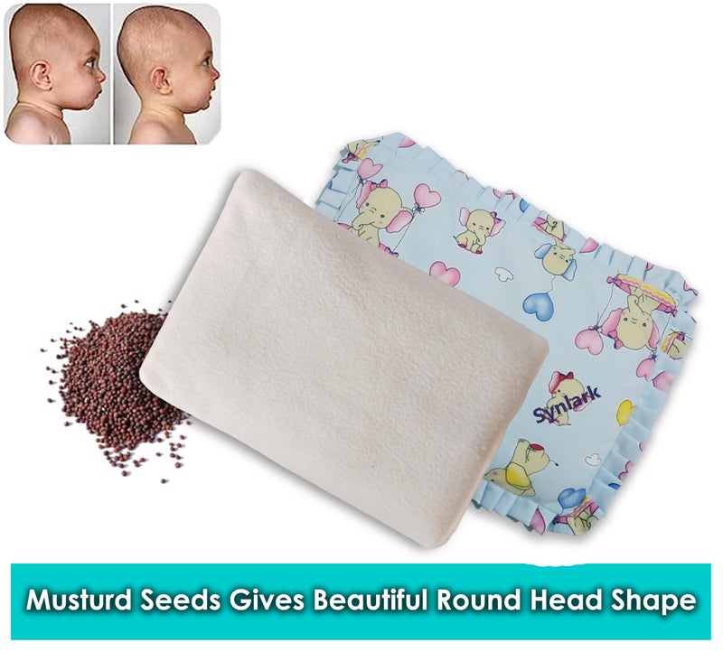 Synlark® Baby Mustard Seeds Pillow for Newborn Baby-Round Head Shaping Baby Pillow, Neck Support Pillow, Gifting 0-12 Months (Sky-Blue) - Image 3