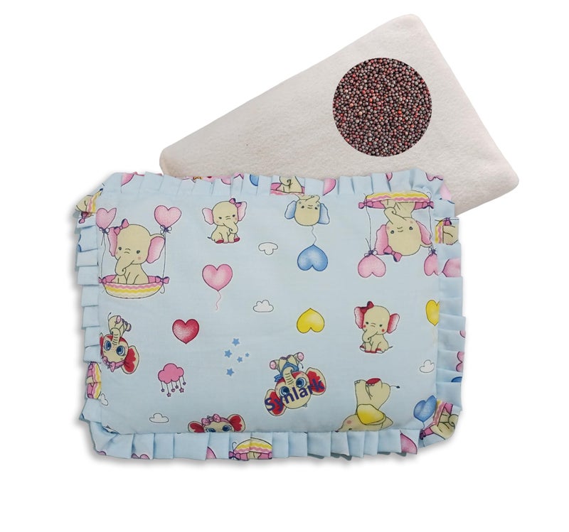 Synlark® Baby Mustard Seeds Pillow for Newborn Baby-Round Head Shaping Baby Pillow, Neck Support Pillow, Gifting 0-12 Months (Sky-Blue) - Image 1