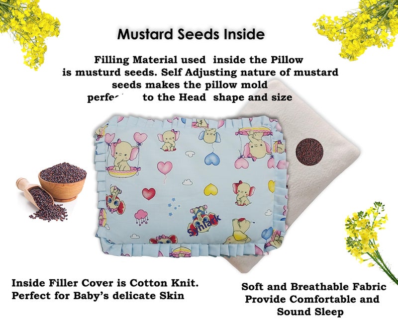 Synlark® Baby Mustard Seeds Pillow for Newborn Baby-Round Head Shaping Baby Pillow, Neck Support Pillow, Gifting 0-12 Months (Sky-Blue) - Image 2